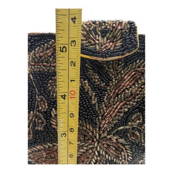 Vintage Beaded Evening Clutch With Metal Hideaway Strap 50-60s Style Black Gold - Picture 3 of 12